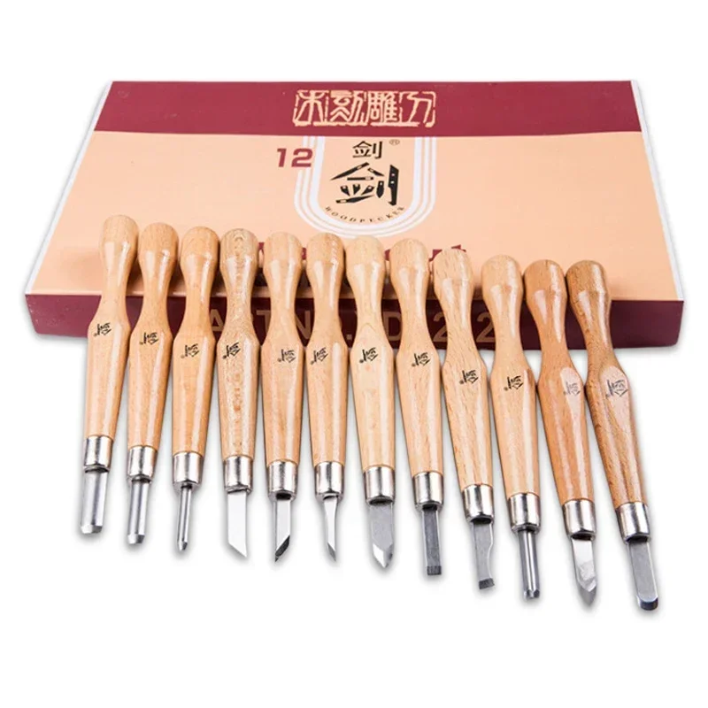 12/13Pcs rzeźbione w drewnie zestaw dłut nóż do wycinania rzemieślnicza ze stali nierdzewnej z ochronnym zakryte przechowywanie rzeźbione w drewnie narzędzi