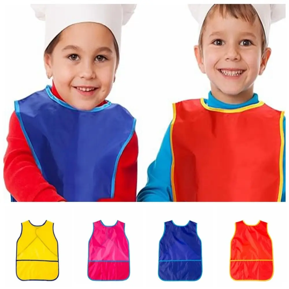 Craft Activity Nylon Kids Art Smock with 3 Pockets Sleeveless Painting Aprons Waterproof Convenient Kids Apron Birthday Parties