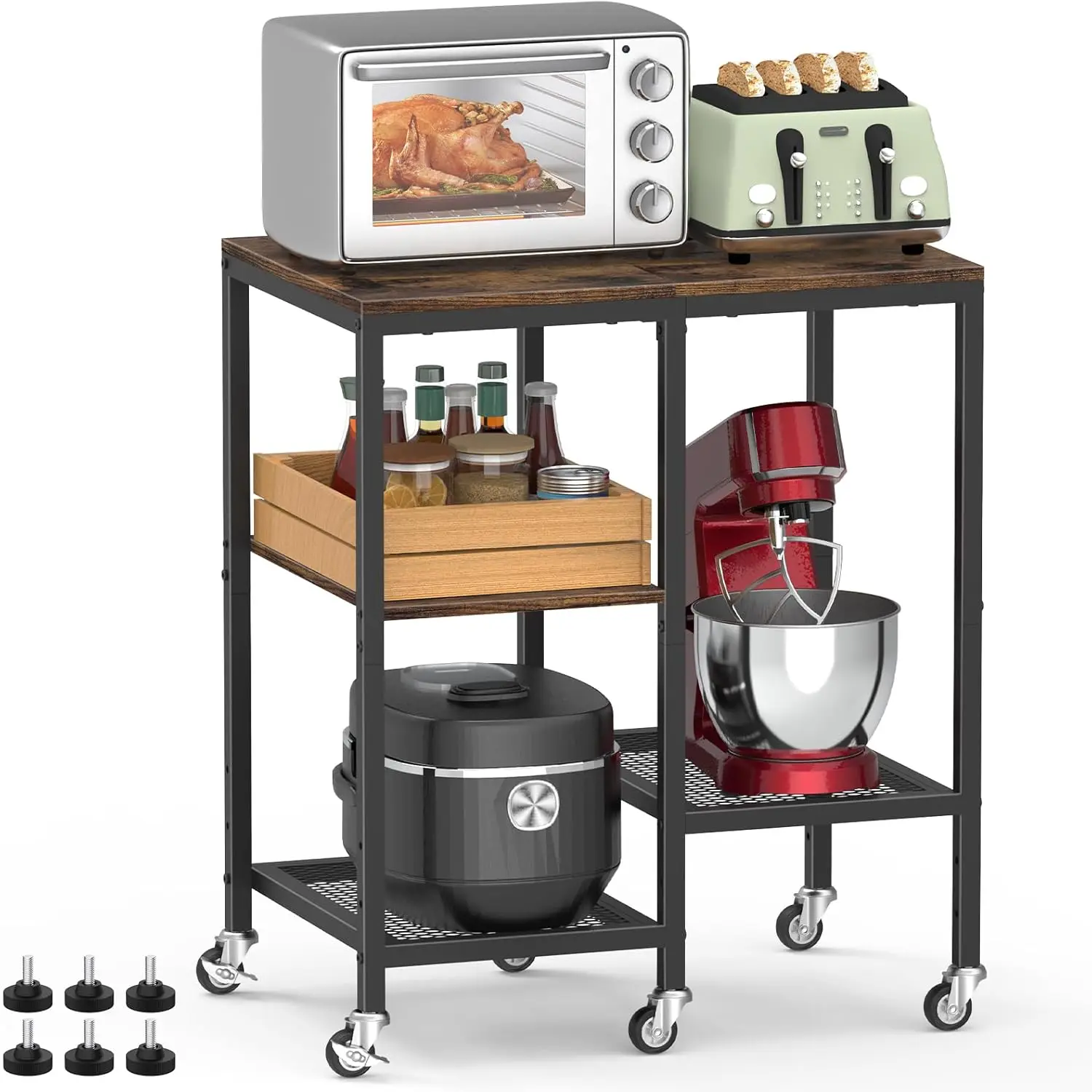 

Microwave Cart,Microwave Stand with Wheels,Coffee Bar Table Station,4-Tier Rolling Baker's Rack,Small Appliance Storage