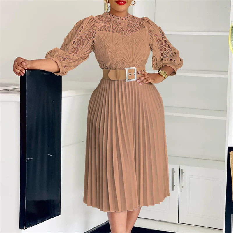 Seksowna Sukienka na Bal Urodzinowy dla Celebrytek z Bufiastymi Rękawami i Dekoltem O, Elegancka Sukienka Koronkowa z Kwiatowym Wzorem na Imprezę, do Klubu, na Noc, z Plisami i Ażurowymi Wstawkami