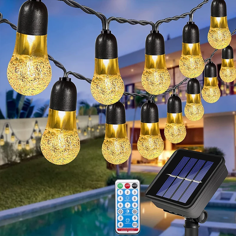 

Solar String Lights Outdoor Crystal Globe Lights with 8 Modes Waterproof Solar Powered Patio Light for Garden Party Decor