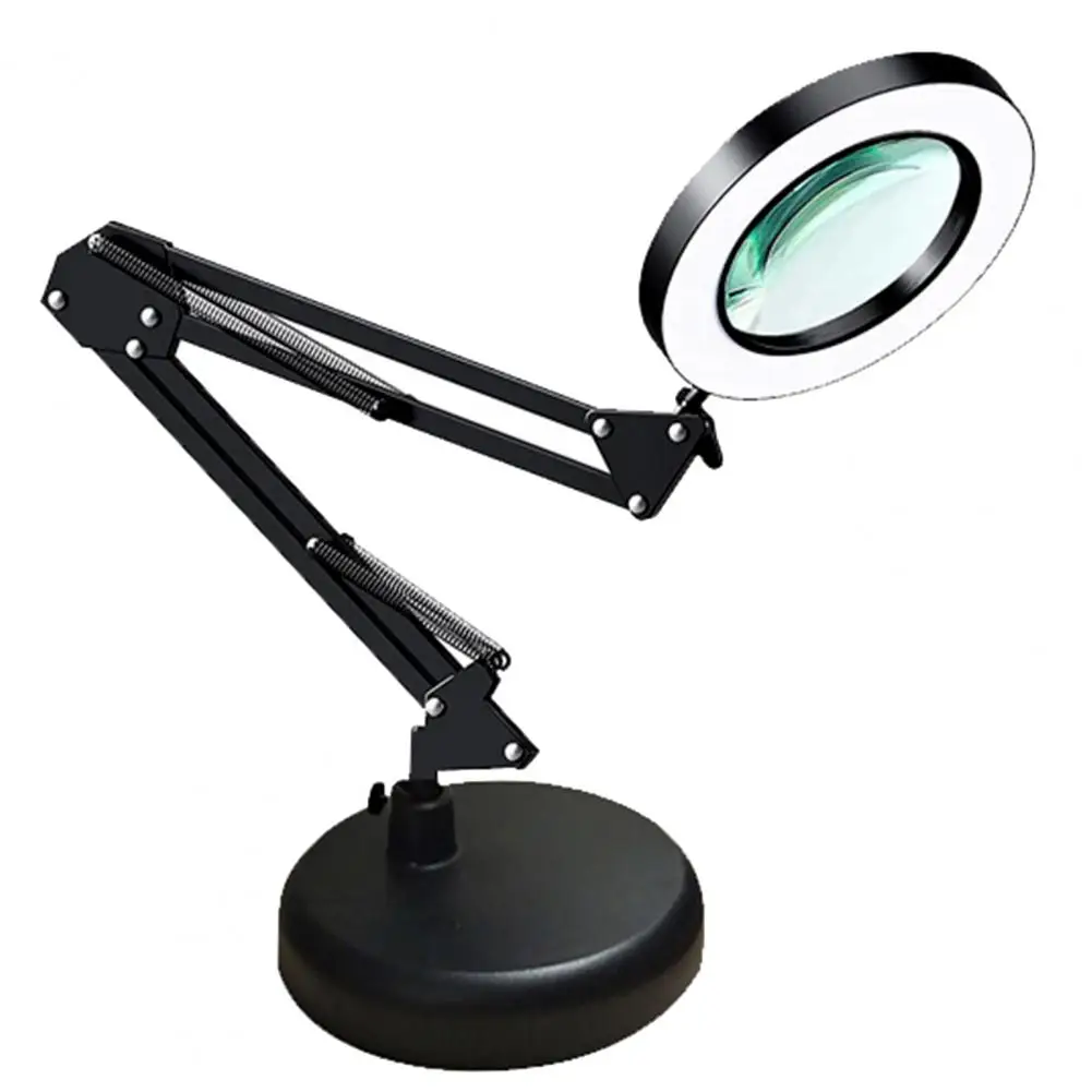 1 Set Table Lamp Adjustable Long Light Arm Energy Saving Eye Protection Illumination Foldable 2 in 1 Magnifying Glass Desk Lamp