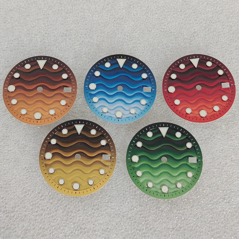 

New Wave Single Calendar Dial 28.5mm Watch Dial Gradient Color with Green Luminous for NH35/NH36/7S26 Movement