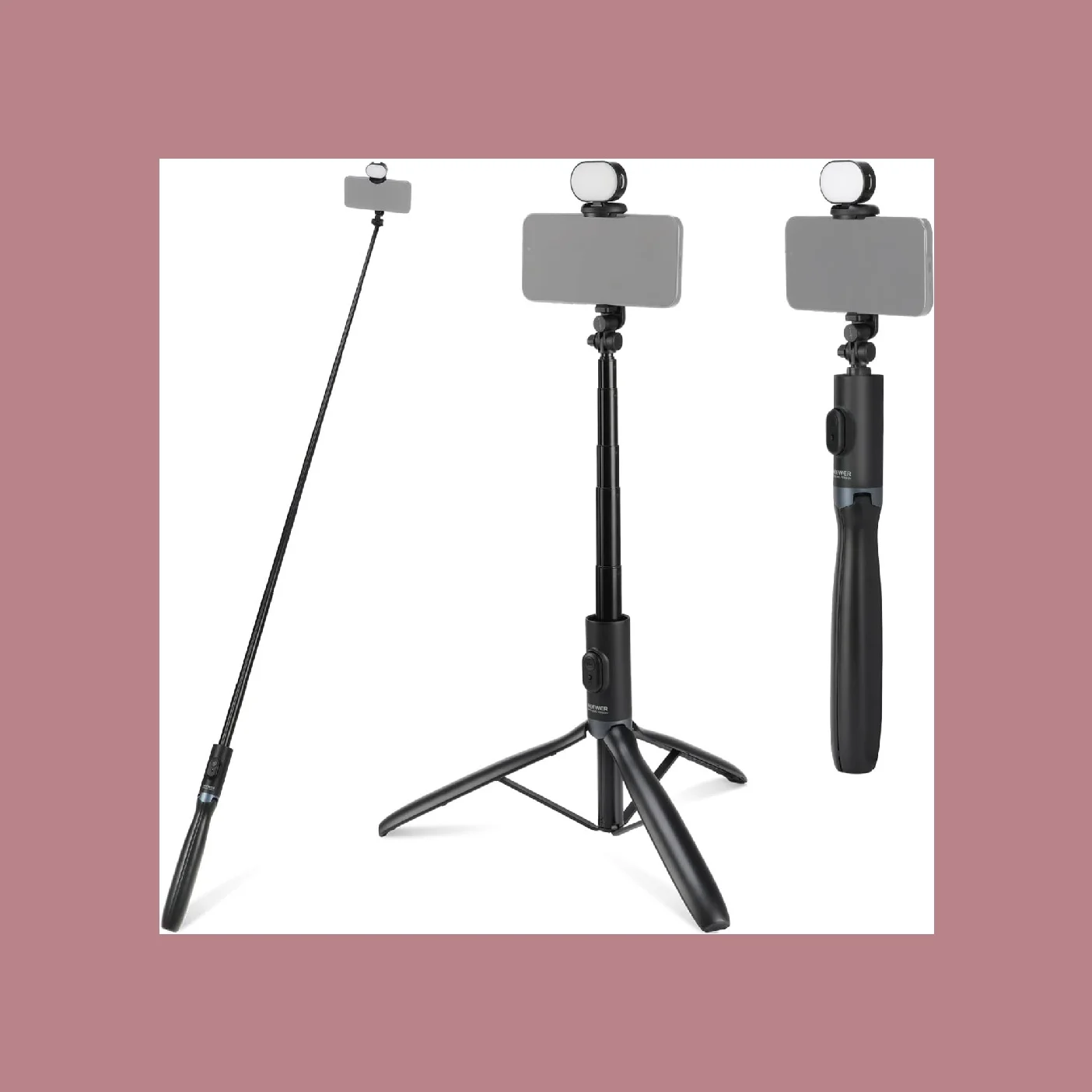 NEEWER 67" Extendable Portable Phone Holder Selfie Stick Tripod with Light & Remote for iPhone Samsung Android Video Recording