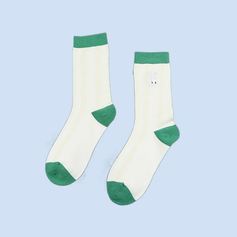 2/4 Pairs Green Socks Women's Mid-Tube Socks Spring Autumn Winter Cotton Socks Japanese Fresh Flowers Sweet Sports Socks