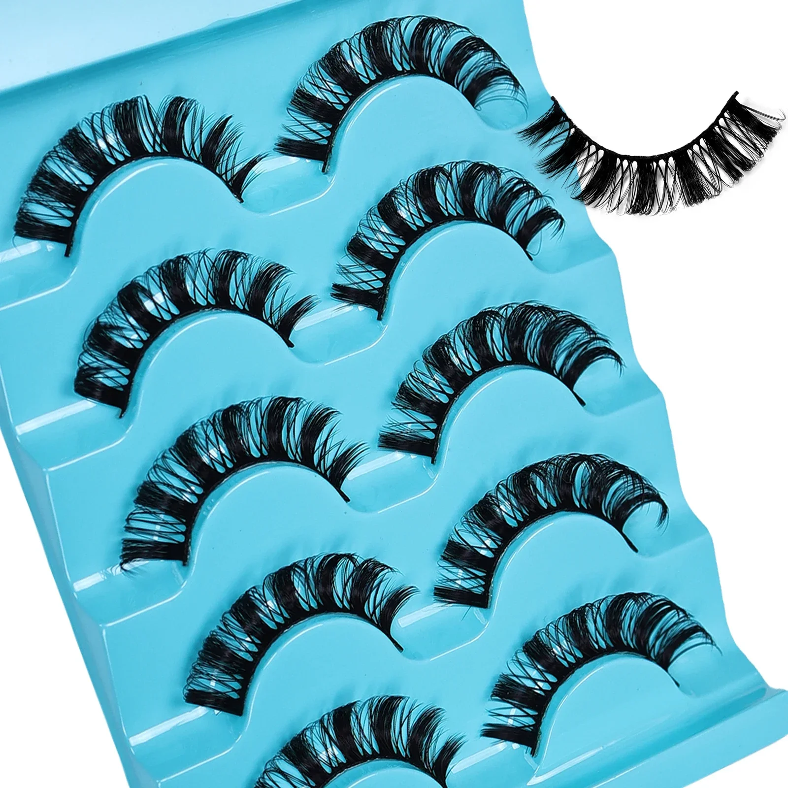 5 Pairs of DD Rolled Artificial Eyelashes, Russian Curled Eyelashes Reusable False Eyelash Extensions