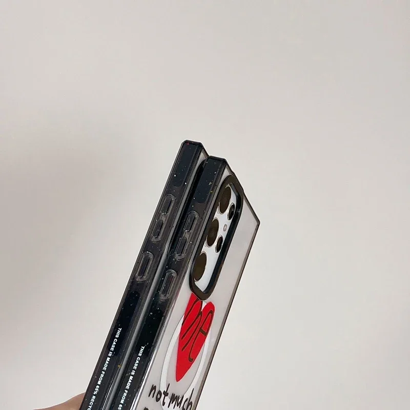 Heart Graffiti MagSafe Acrylic Black Border Case for Samsung Galaxy S24 Ultra S23 Ultra S22 Ultra Cover Shell