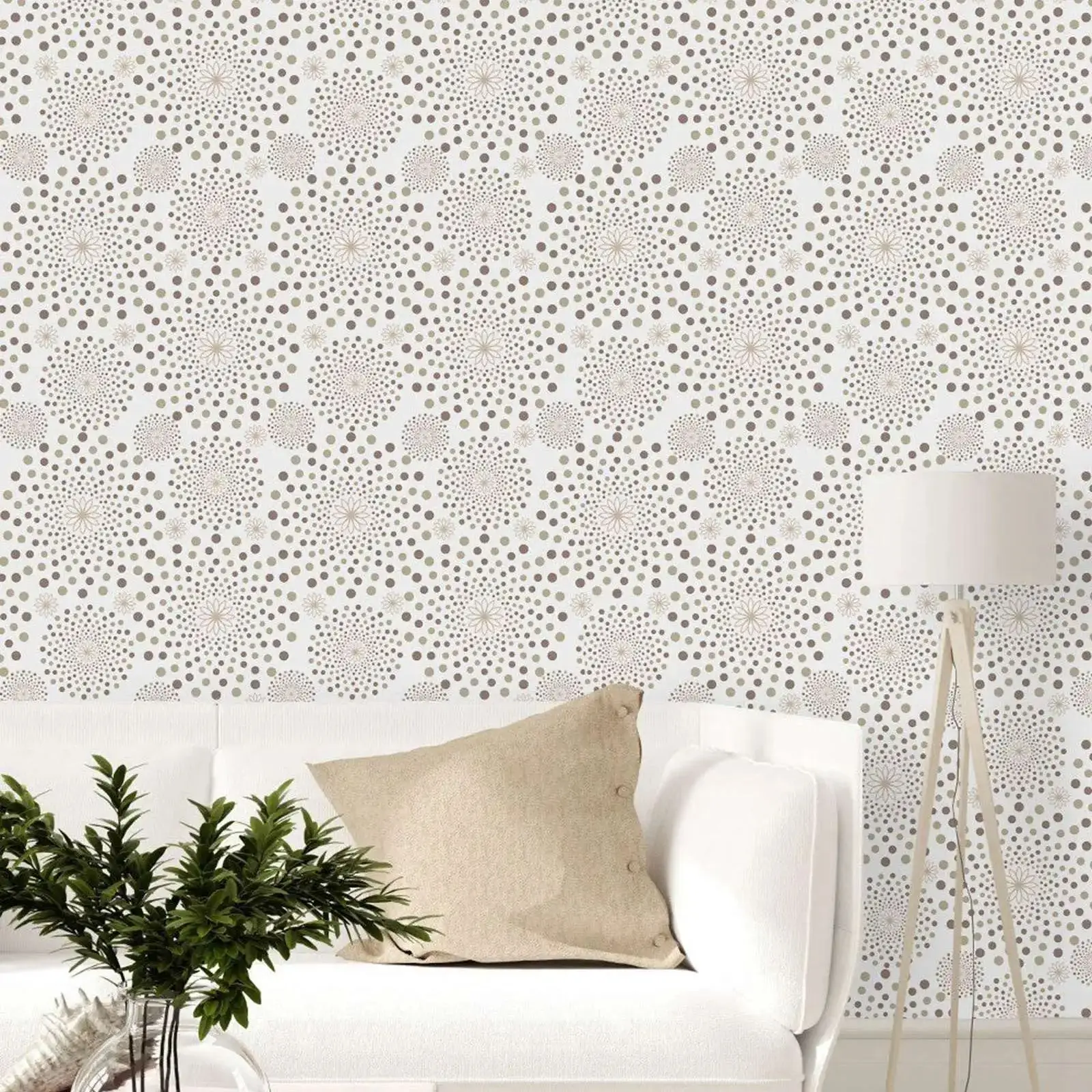 

Abstract Geometric Wallpaper , Beige Dots Non-Woven Wall Paper ,Modern Boho Peel and Stick Wall Papers,Removable Wall Paper