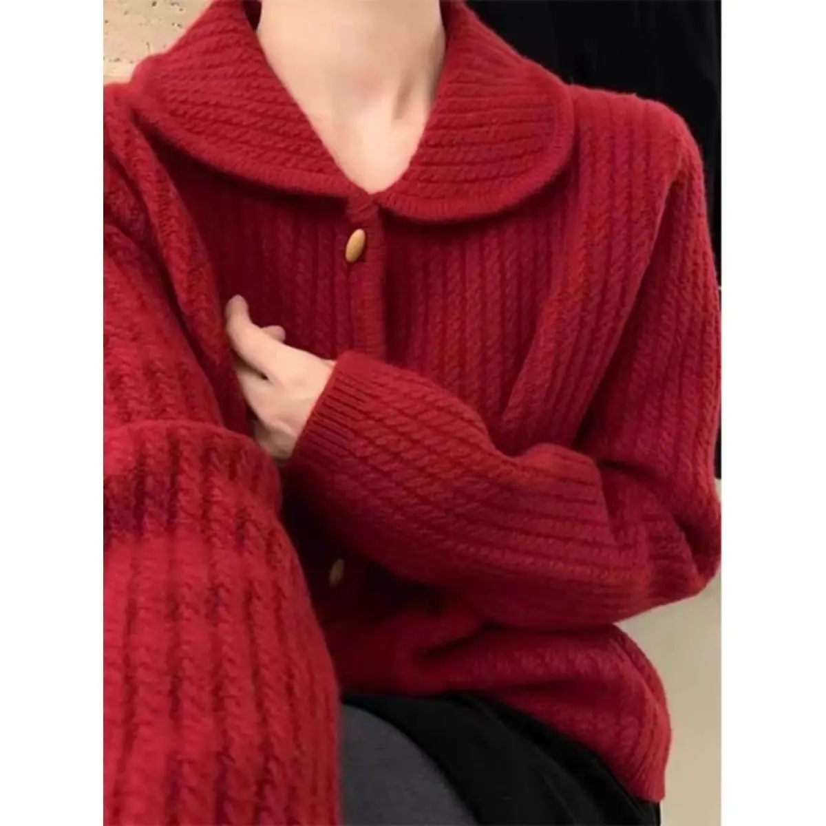 

Cardigans Normal Sweaters Womens Autumn Textured Embellished Linen Patch Harajuku Decorated Cute Vintage Loose-Fit Crop Sleeve