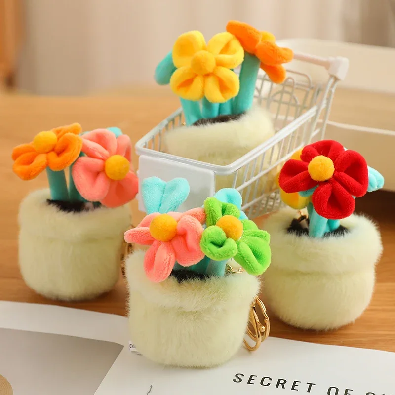 Stuffed Pendant Succulent Tulip Flower Plush Cartoon Cake Toys Soft Potted Flowers Plants Bag Decoration Key Chain Doll Gift