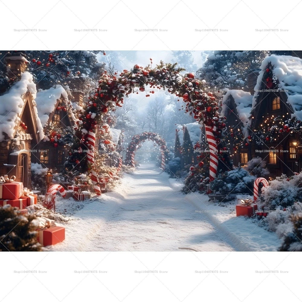 Winter Christmas Photography Background Decoration Town Garland Decoration Supplies Holiday Party Family Portrait Background