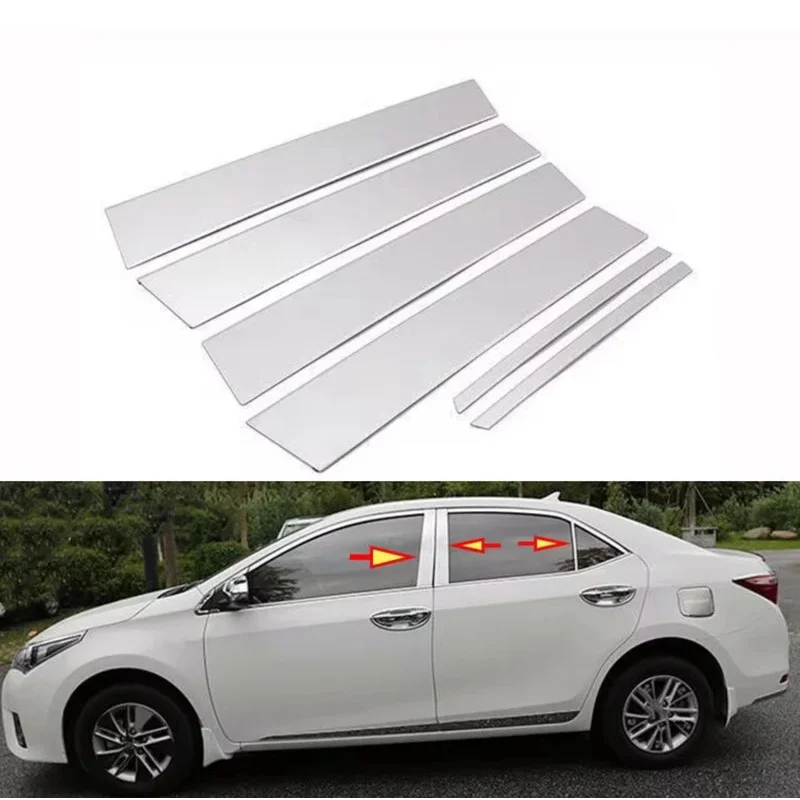 

6PCS Silvery Chrome Plated Pillar Posts Fits For Toyota Corolla 2014-2018 2017 Door Trim Cover Decal Molding Car Stickers