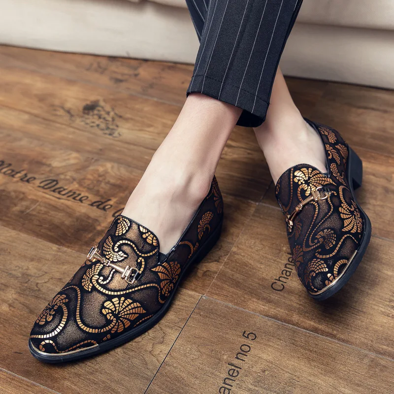 2023 Men Dress Leather Shoes For Male Luxury British Gold Blue National Pattern Oxfords Classic Gentleman Wedding Prom Shoes