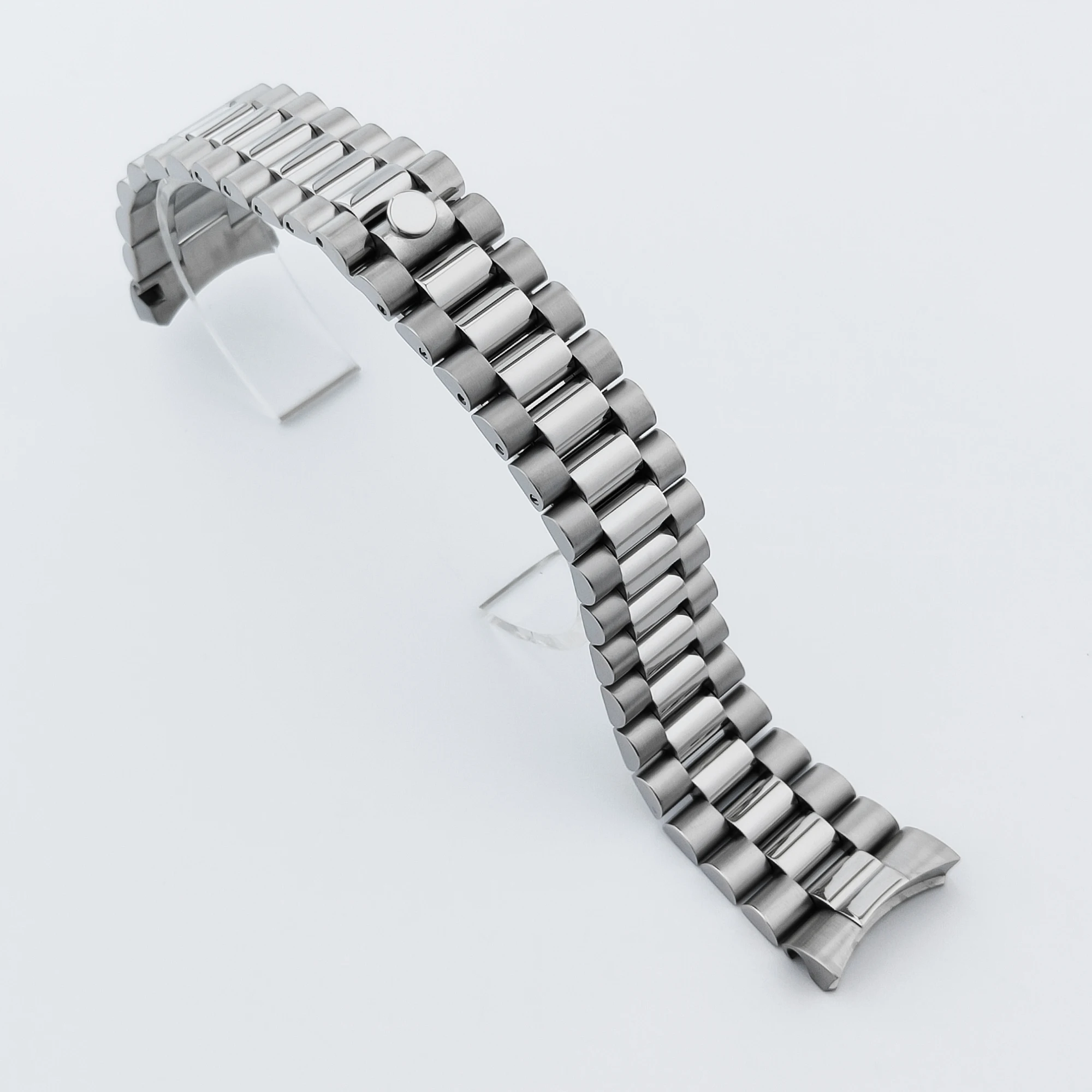 20 mm breites silbernes Präsidentenarmband aus massivem 904L-Edelstahl mit Glide-Lock-Verschluss für Sub Log NH34 NH35-Uhrengehäuse