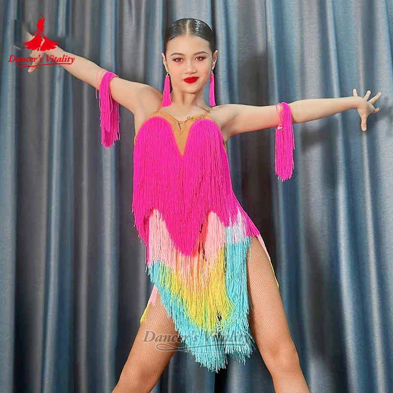 Adult Latin Dance Multiple-color Tassels Combination Dresses Customized Teenagers Samba Chacha Dancing Wear Dancer's Vitality