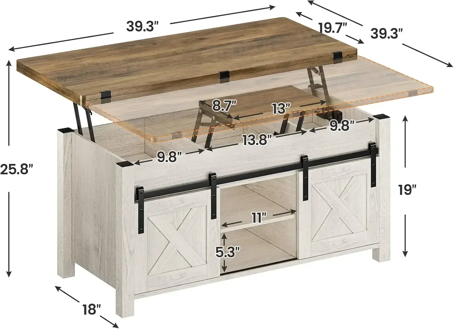 Lift Top Coffee Table 4 in 1 Multi-Function Convertible Coffee Tables with Storage and Hidden Compartment Farmhouse Coffee Table