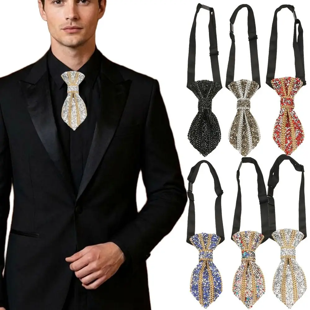 Trendy Luxury Crystal Neckties Adjustable Length Shining Sparkle Necktie Crystal Necktie Business