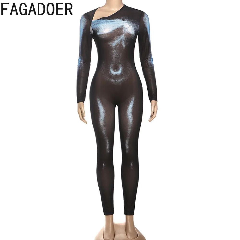 بدلة قفز مثيرة شبكية شفافة من FAGADOER بدلة قفز نسائية مكشوفة الأكتاف وأكمام طويلة ملابس نوادي نسائية جديدة 2025 #5