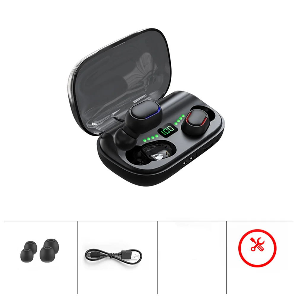 سماعات أذن لاسلكية بتصميم صغير غير مرئي وخاصية إلغاء الضوضاء وحقيبة شحن مدمجة باللون الأسود