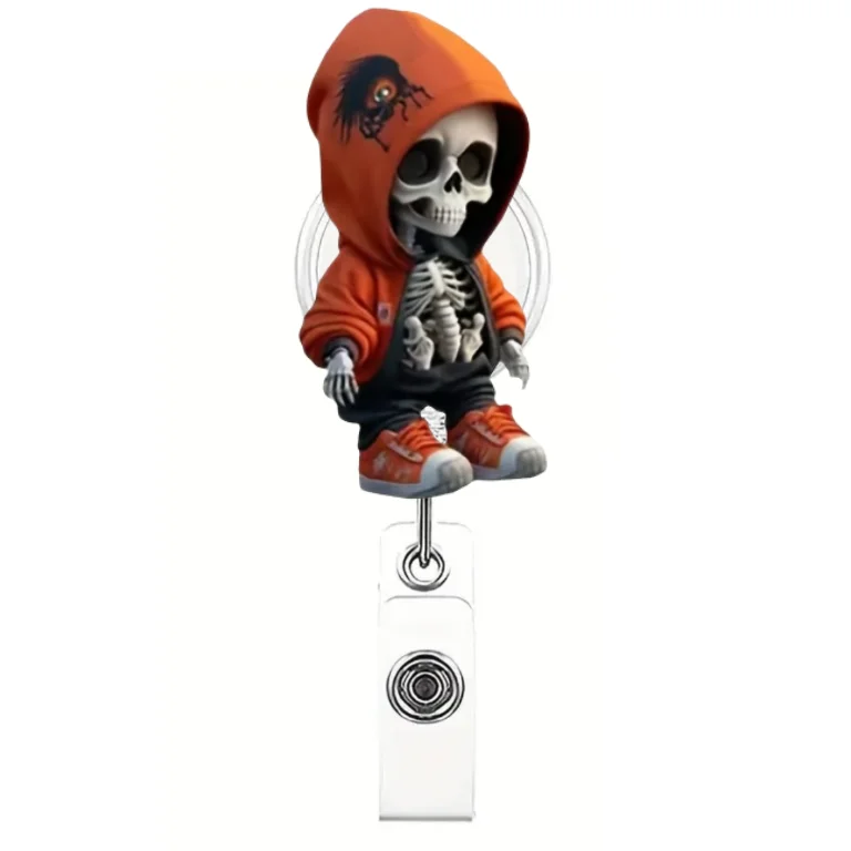 1 porta badge retrattile per Halloween con clip in metallo - cordino staccabile da 24 pollici, 360 °   Gancio girevole, cordino in nylon resistente