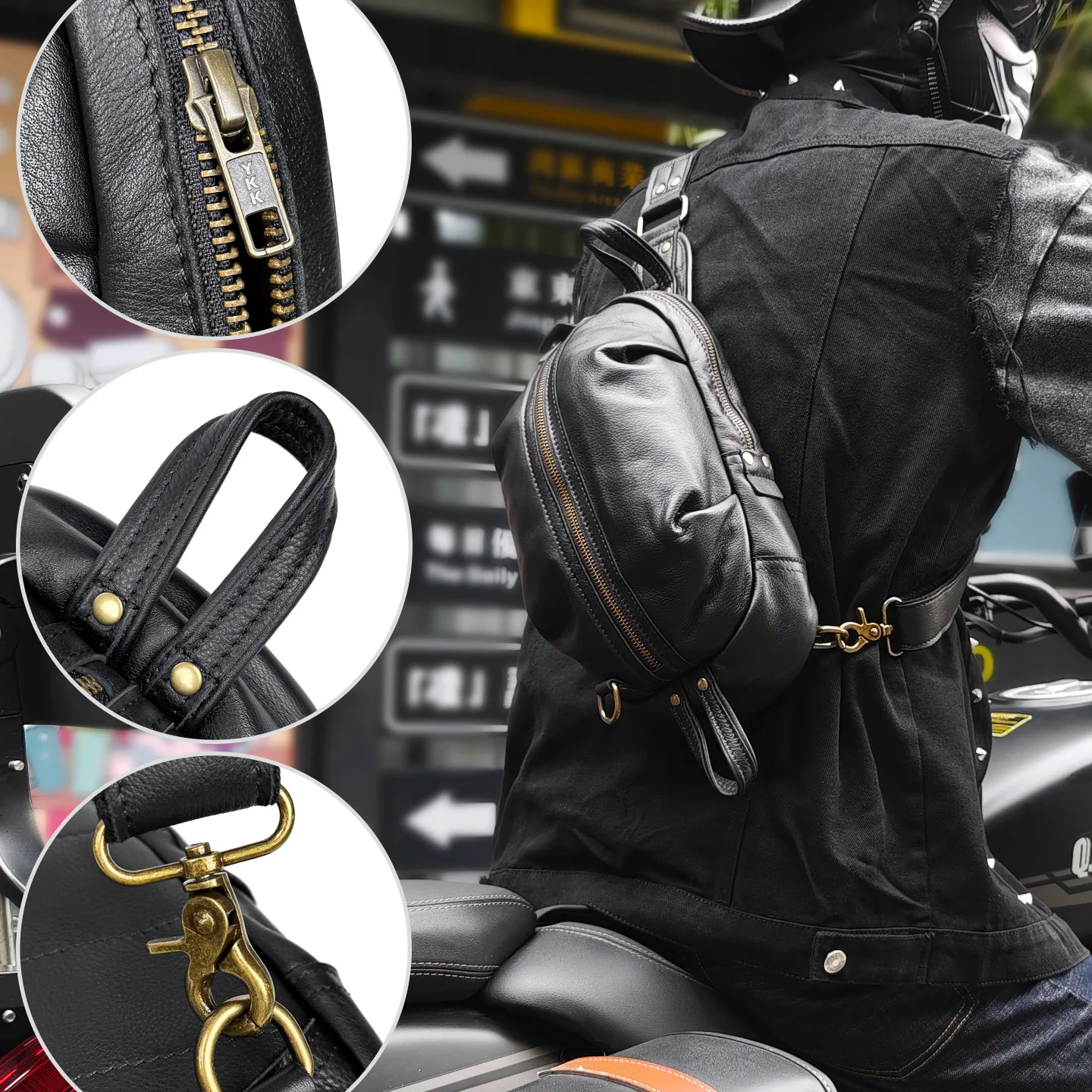

Genuine Leather Men's Chest Bag Casual Shoulder Crossbody Bag Daily Commuter Small Satchels Black Color Chest Pack