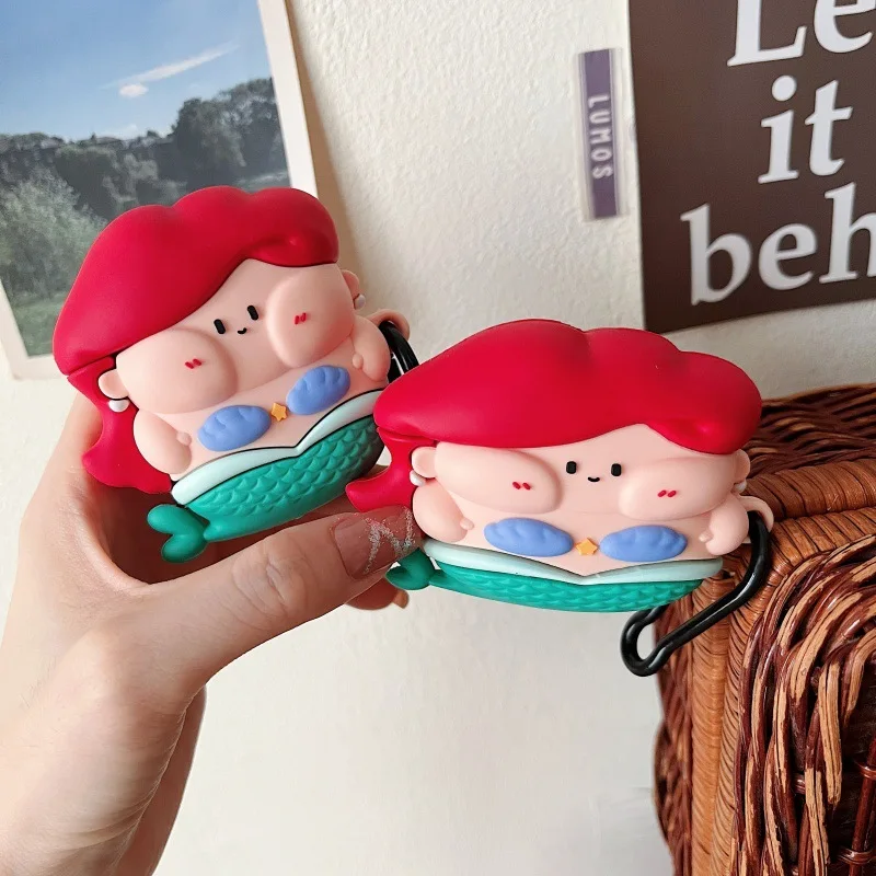 حافظة Disney Ariel لأجهزة AirPods ، سلسلة مفاتيح مضحكة ثلاثية الأبعاد ، سماعة رأس لاسلكية ، سماعة رأس بلوتوث ، غطاء سيليكون ، Airpod Pro ، 1 ، 2 ، 3