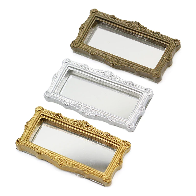 1:12 Dollhouse Miniature Mirror Vintage Square Carved Mirror Model Furniture Accessories For Doll House Decor Kids Play Toys