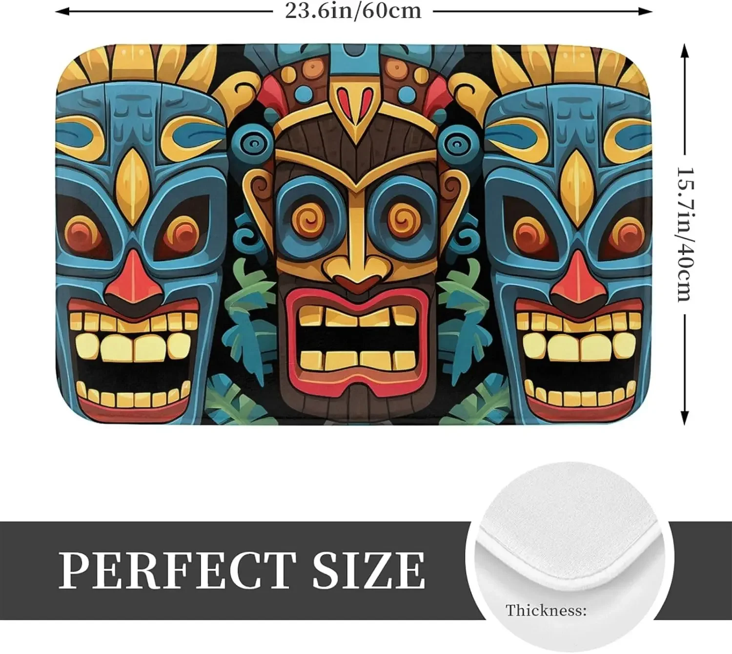 Colorful Tiki Mask Doormat Non Slip Absorbent Indoor Outdoor Entryway Rug Flannel Floor Mat Bathroom Kitchen Decor