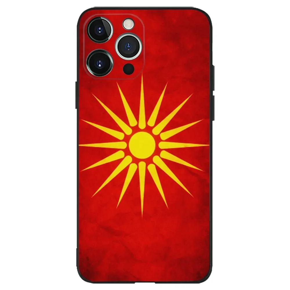 Macedonia Flag Phone Case For iPhone 16,15,14,13,12,11,Plus,Pro Max,XS,X,XR,SE,Mini,8,7 Soft Silicone Black Cover