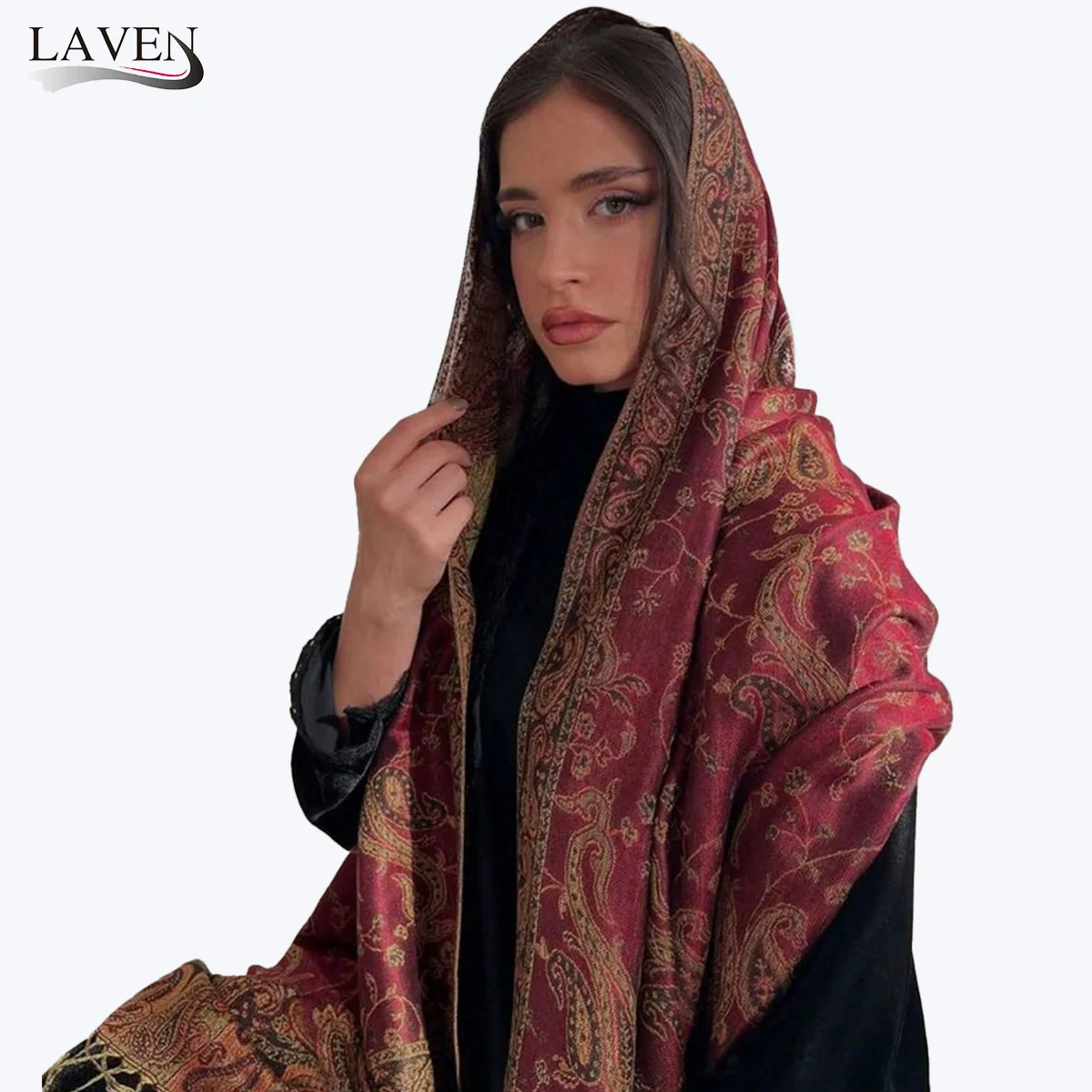 

Жаккардовая шаль из пашмины кешью, шарф, мусульманские женские шарфы с принтом пейсли, бордюры, женское одеяло с кисточками, этнические шали