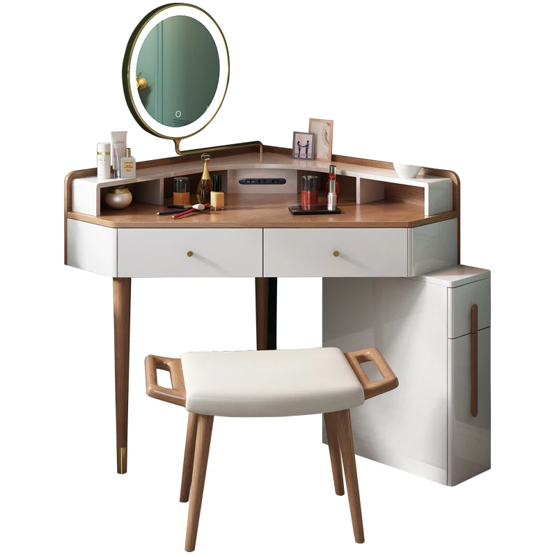 Modern Kommode Makeup Dressing Desk Comoda Vanity Commode Maquillaje Bedroom Wood Table Set Luxury LED Light Mirror Dressers