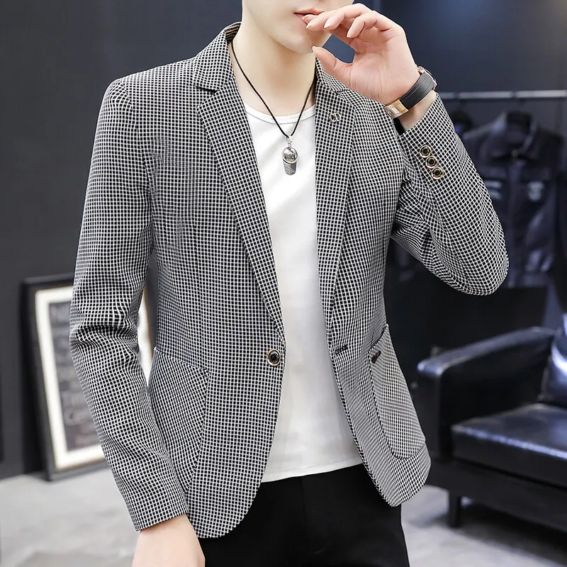 2023 new rice word grid suit breathable fashion handsome all fashion men's suit Korean version slim handsome shirt