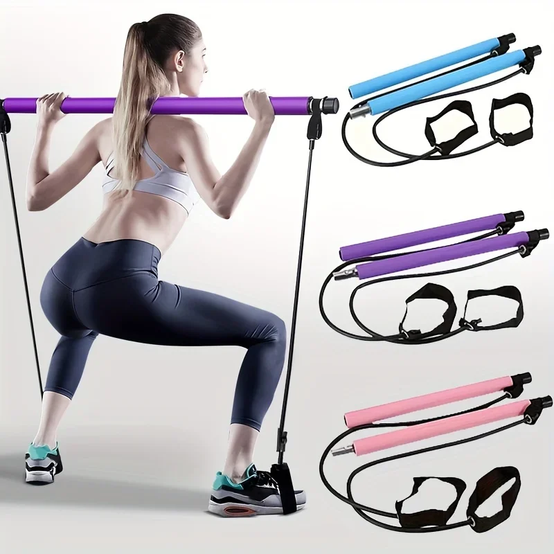 1 Piece Pilates Kit with Resistance Bands, Stainless Steel Exercise Bars, Home Gym Workout Deep Squats Yoga Pilates Body Shaping