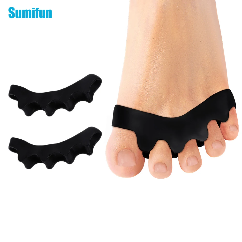 2Pcs Sumifun Black Gel Five Holes Toe Separator Bunion Hallux Valgus Correction Toes Overlap Orthopedics Foot Clamp Protector