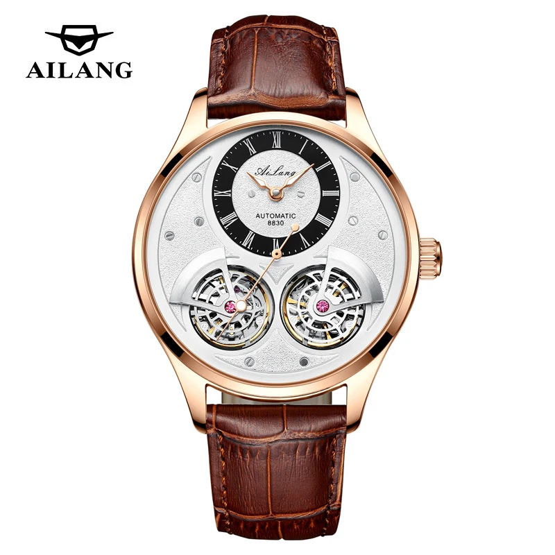 

AILANG Brand Luxury Double Tourbillon Watch for Men Leather Strap Waterproof Automatic Mechanical Watches Mens Relojes Hombre