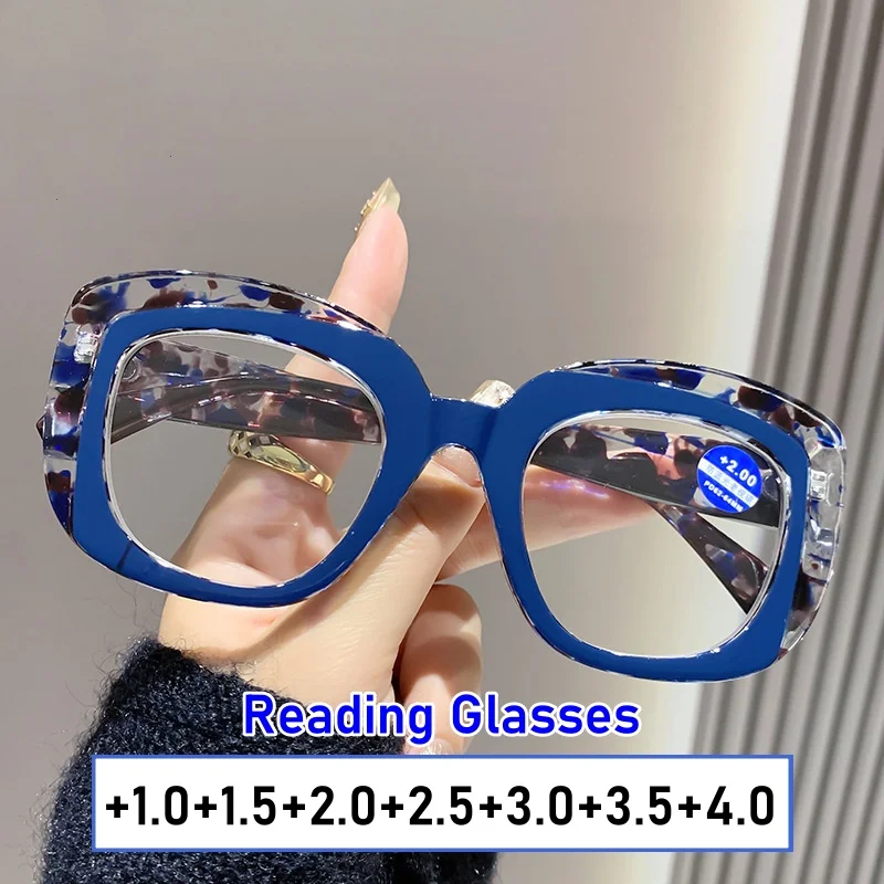 

Women's Large Frame Reading Glasses Unisex Fashion Luxury Blue Light Blocking Hyperopia Trendy Round Oversized Far Sight Eyewear