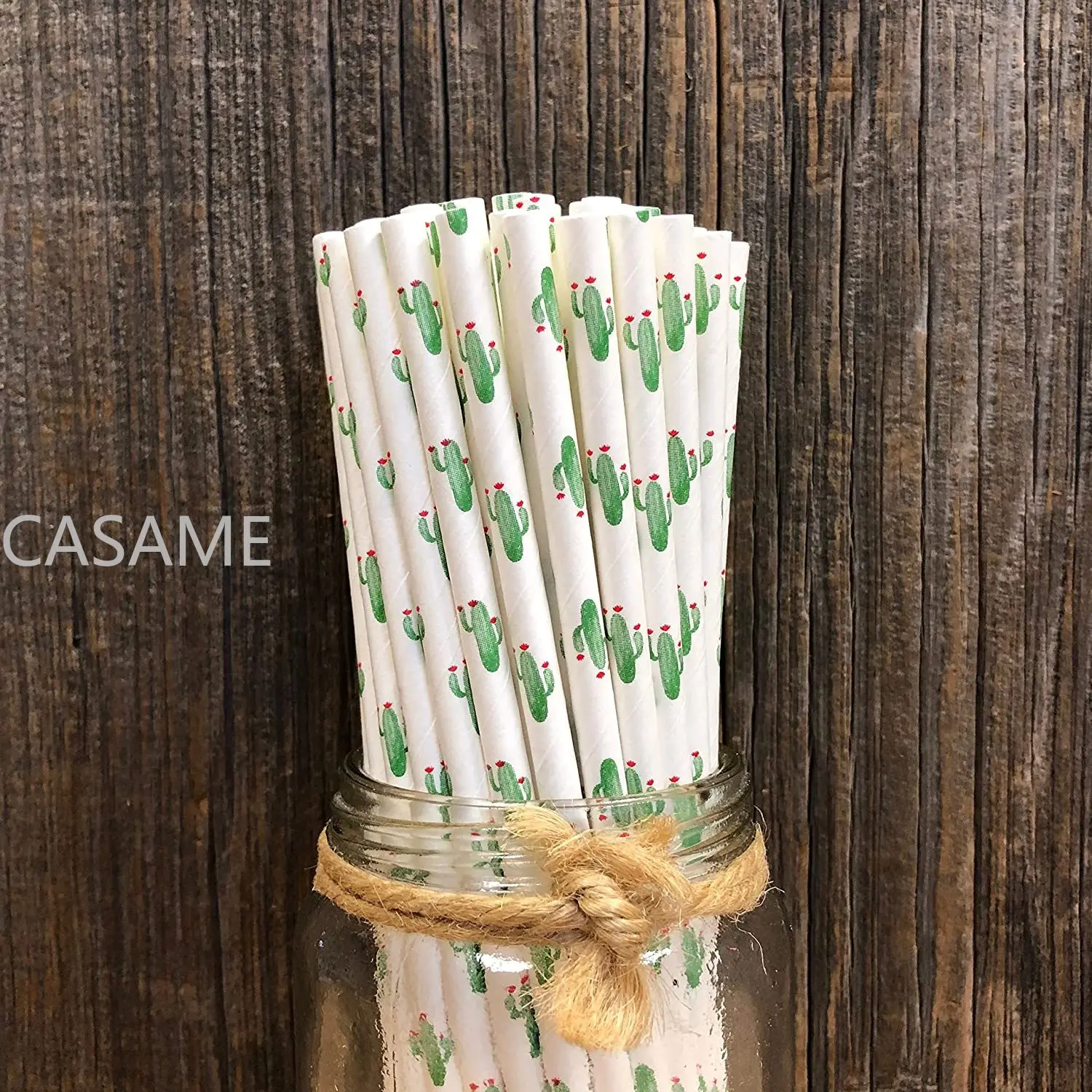 Summer Paper Straws Biodegradable Cactus Themed Paper Straws Green White Succulents 25-100pcs Christmas Decoration Wedding Event