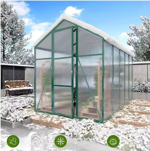 rt-6*6ft in Stock Free Shipping in US With Windproof Rope and Ground Nails Walk in Aluminum Frame Pc Panel Garden Greenhouse！