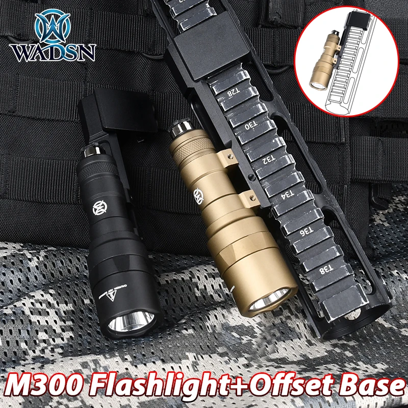 

WADSN M300 M300C Surefir Flashlight White Scout Light Tactical Offset Mount Base Fit 20mm Picatinny Rail Mlok Airsoft Accessorie
