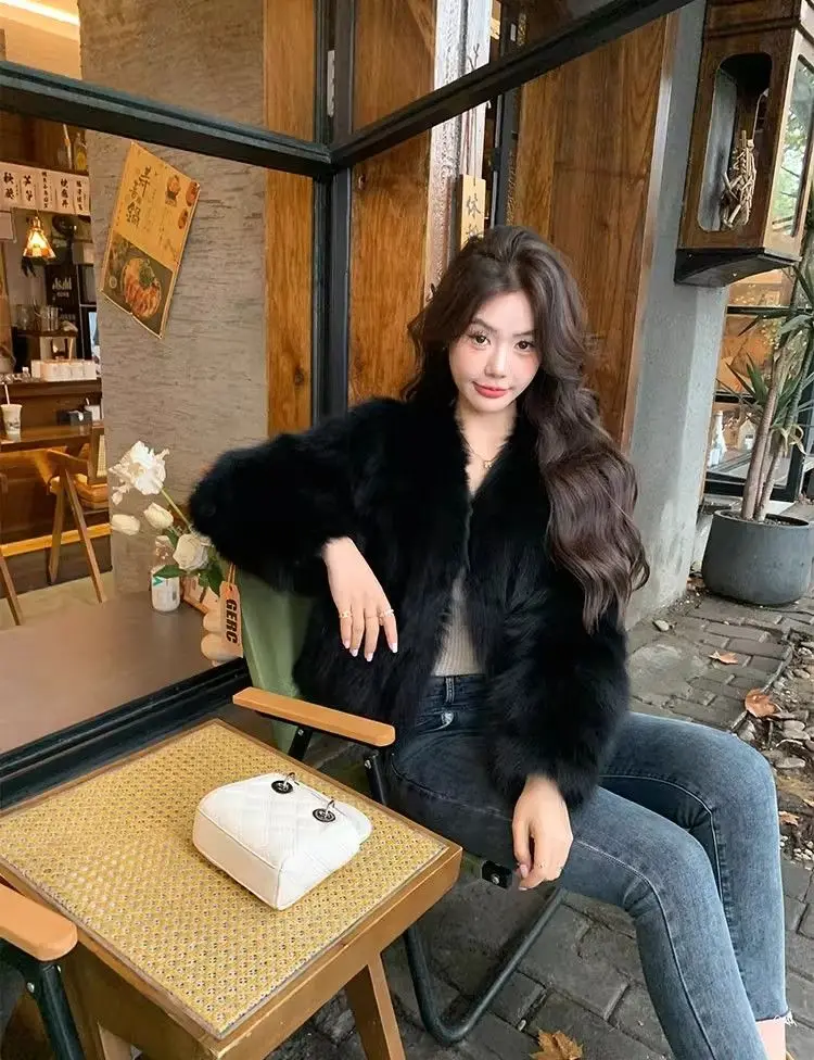 인조 모피 화이트 코트 여성용 겨울 보온 플러피 퍼스 판초 레이스 고품질 심플 스플라이스드 편안한 패딩 스트리트 유니섹스 트렌드