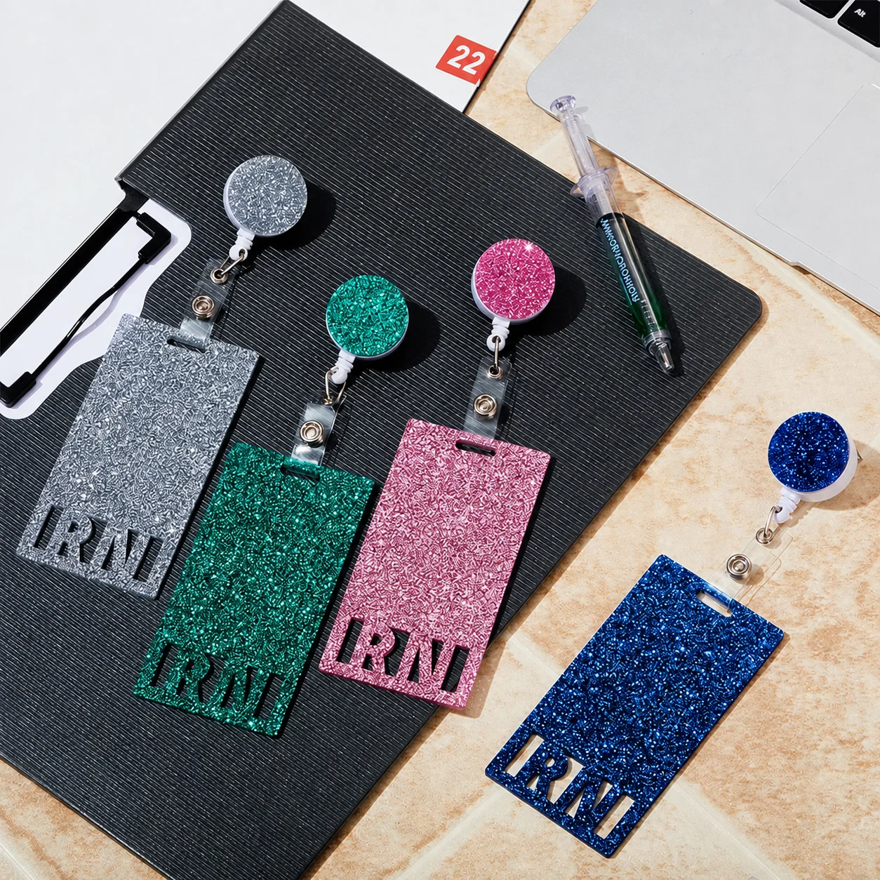 Retractable Badge Holder Retractable Rn Badge Reel Glitter Badge Reel Elegant For Access Cards Work Id Badges Exhibition