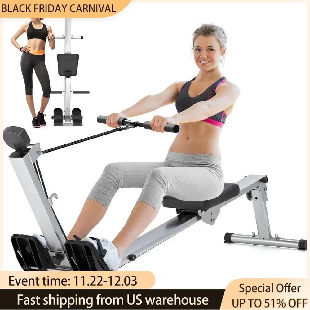 Rowing Machine with LCD Monitor & Comfortable Seat Cushion - Upgraded Version Supports 300LBS, Foldable Row Machine