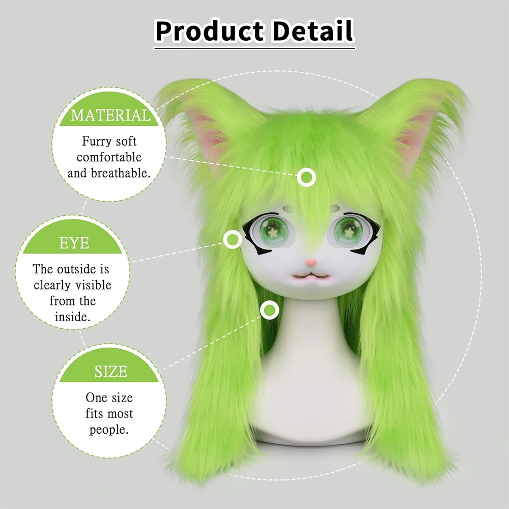 Maschera per la testa di animale in stile Kigurumi deluxe - Adorabile set completo per cosplay di Fursuit indossabile in peluche con orecchie di gatto Lolita