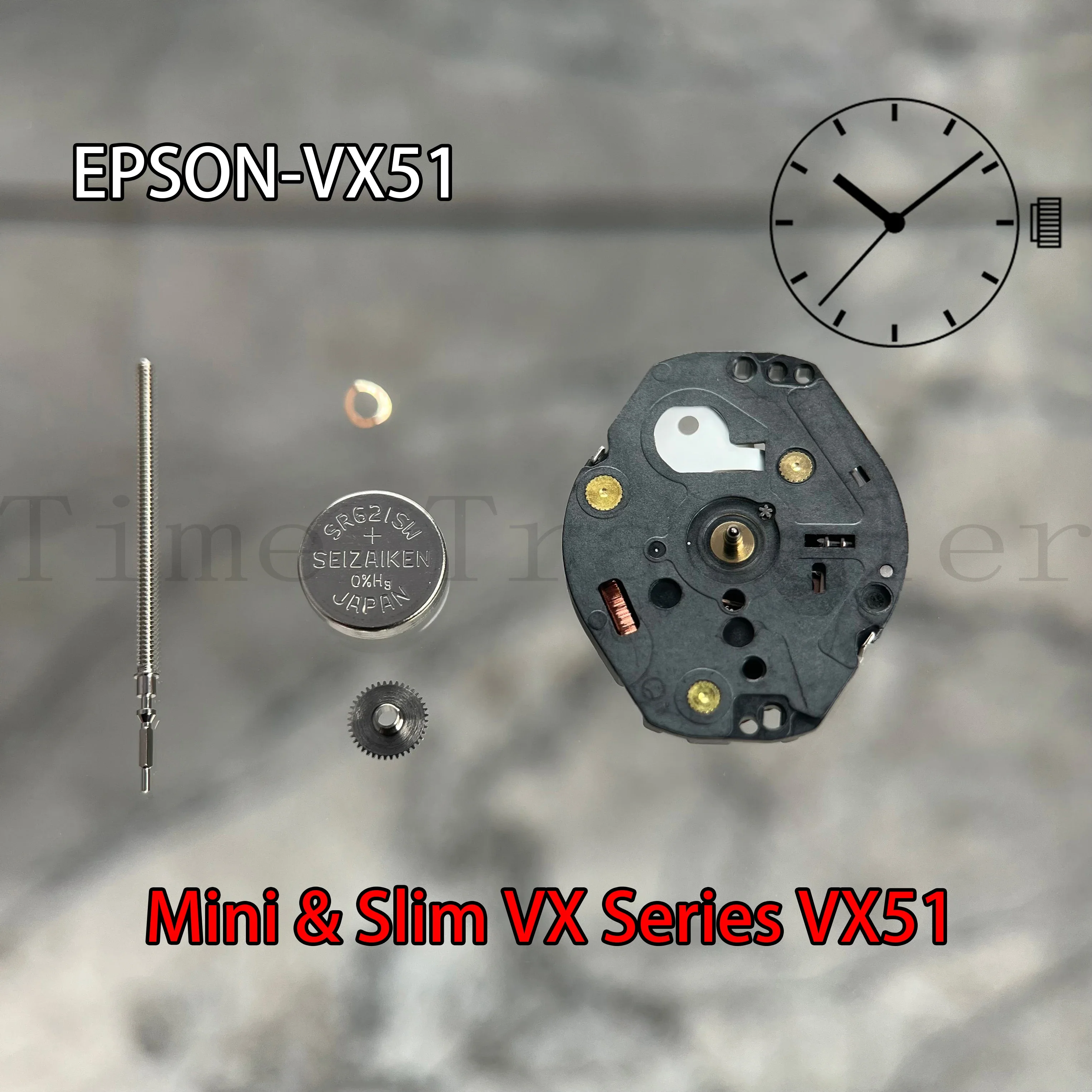 VX51 Movement Epson VX51E Movement Japan Genuine MINI & SLIM Series VX51E Quartz Movement 3 Hands Size: 6 3/4 x 8'''