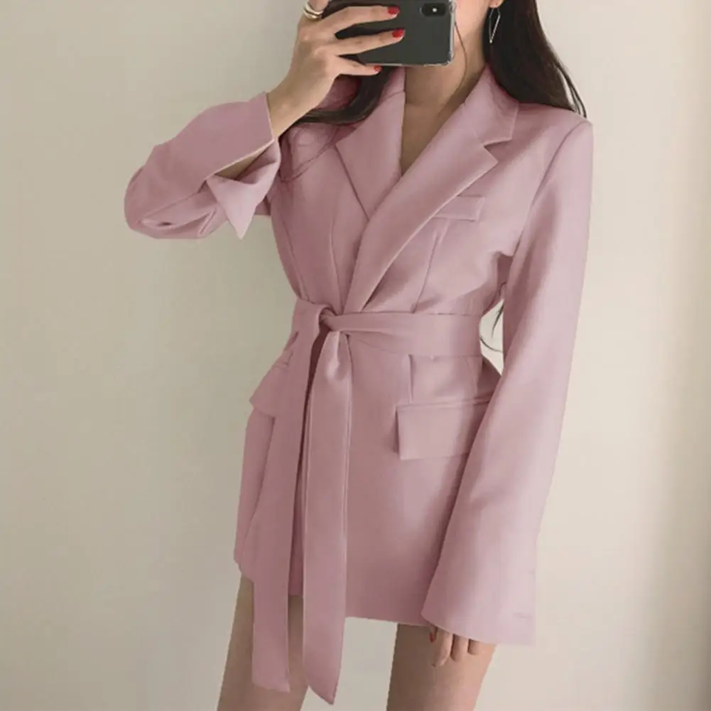 Elegant Waist Strap Suit Jacket Elegant Lace-up Waist Suit Jacket for Business Outwear with Flap Pockets Lapel for Spring