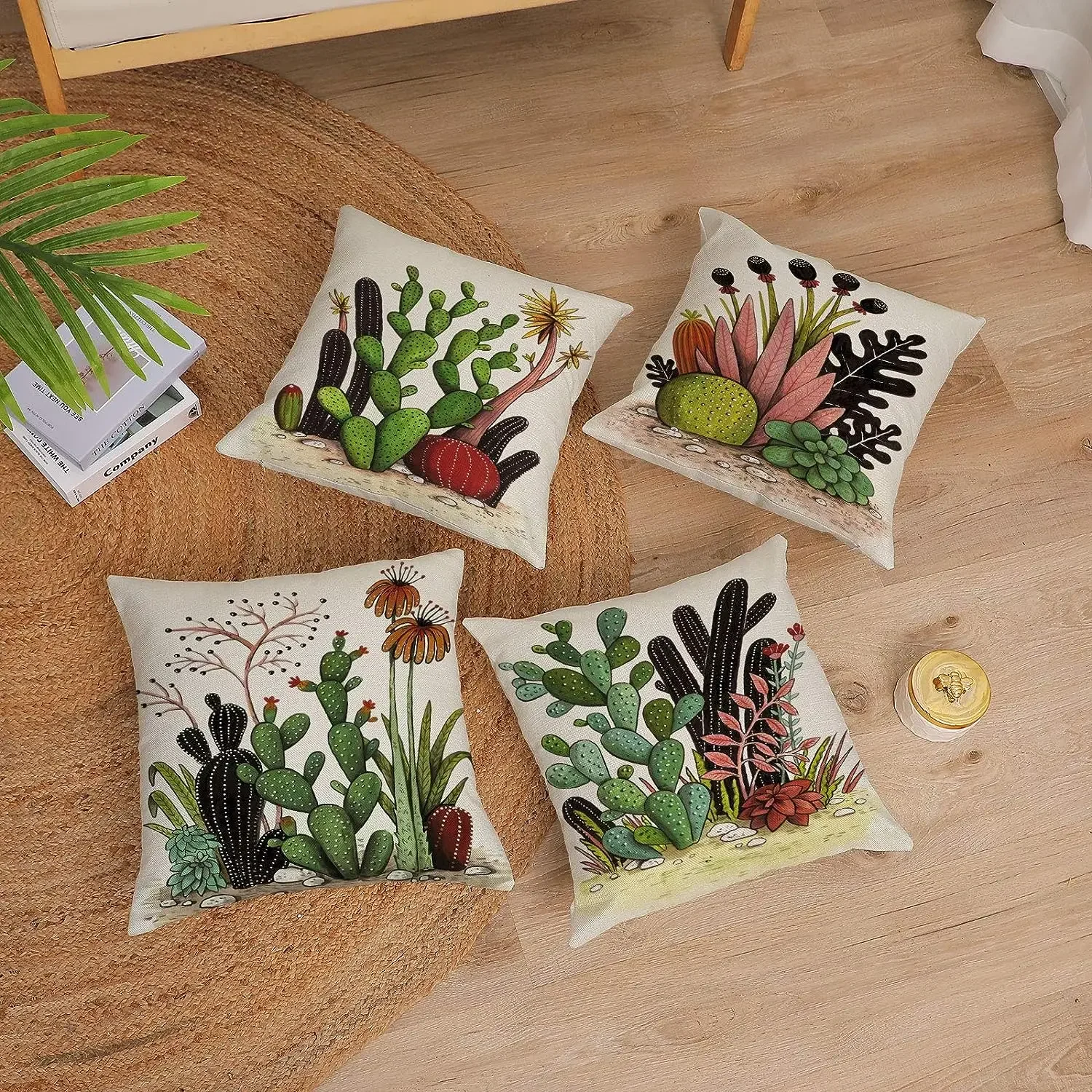 Tropical Plant Cactus Decorative Throw Pillowcase Linen Square Pillowcase Ornament Sofa Home Bed Decoration Cushion Cover