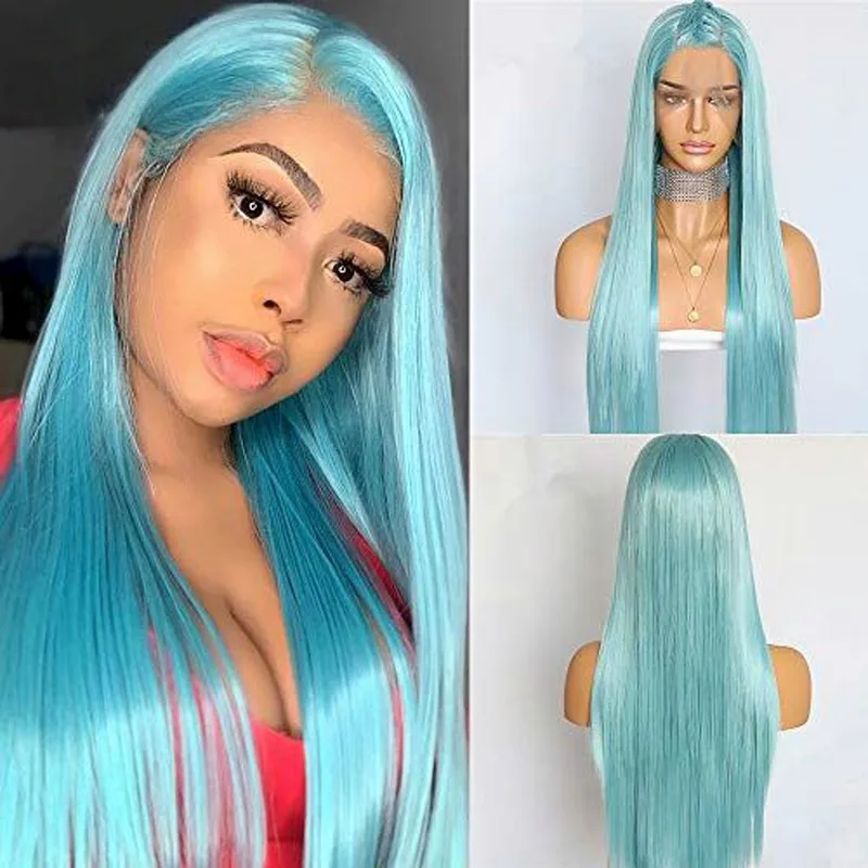 

180% Плотность Предварительно Сорванный 13x4 HD Парик Фронта Шнурка Темно-Синий Длинный Прямой Бразильский Парик Человеческих Волос Косплей Цветной Парик