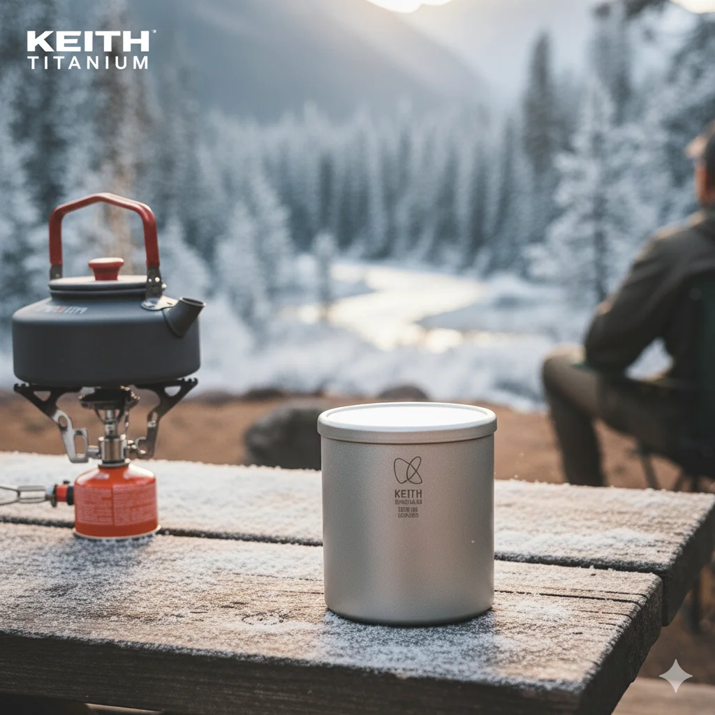 

KEITH Titanium Double Wall Cup Non Vacuum Heat Insulation Cool Touch Lightweight Stackable Titanium Mug 220ml 350ml 450ml 600ml