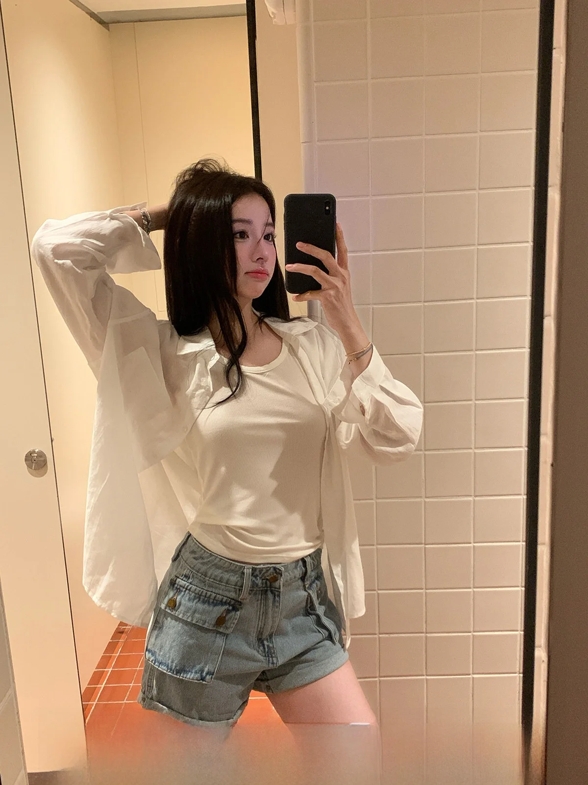 

Женская минималистичная рубашка Sinbounboun с длинным рукавом для защиты от солнца, тонкая, с воротником, для многослойного ношения, из хлопка, полиэстера, вискозы и льна