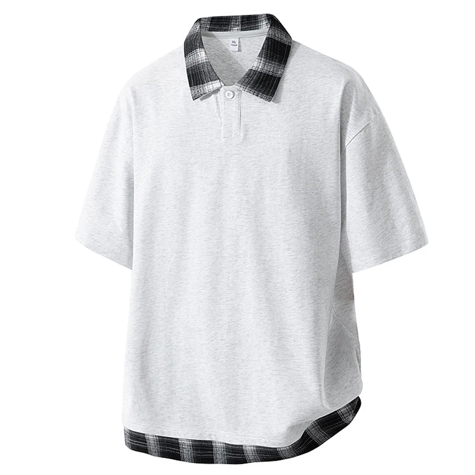 

Summer Short Sleeve T-shirt Men Fashion Casual Fake Two Pieces Patchwork Tops Tees Male Summer Shirts Black